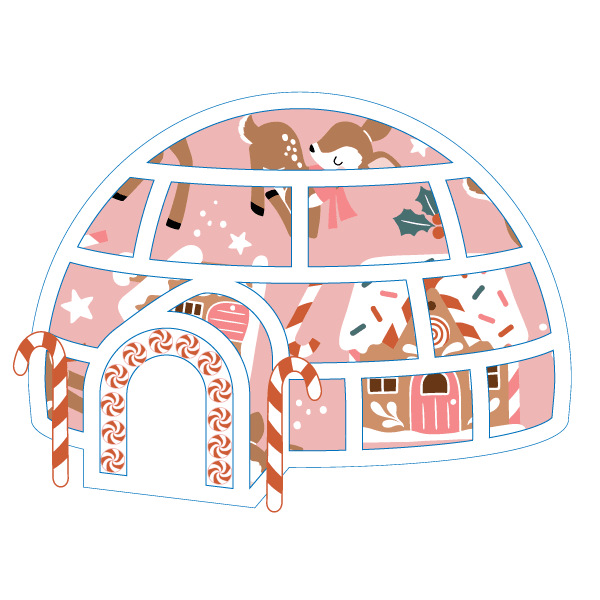 Image of igloo with a candy background