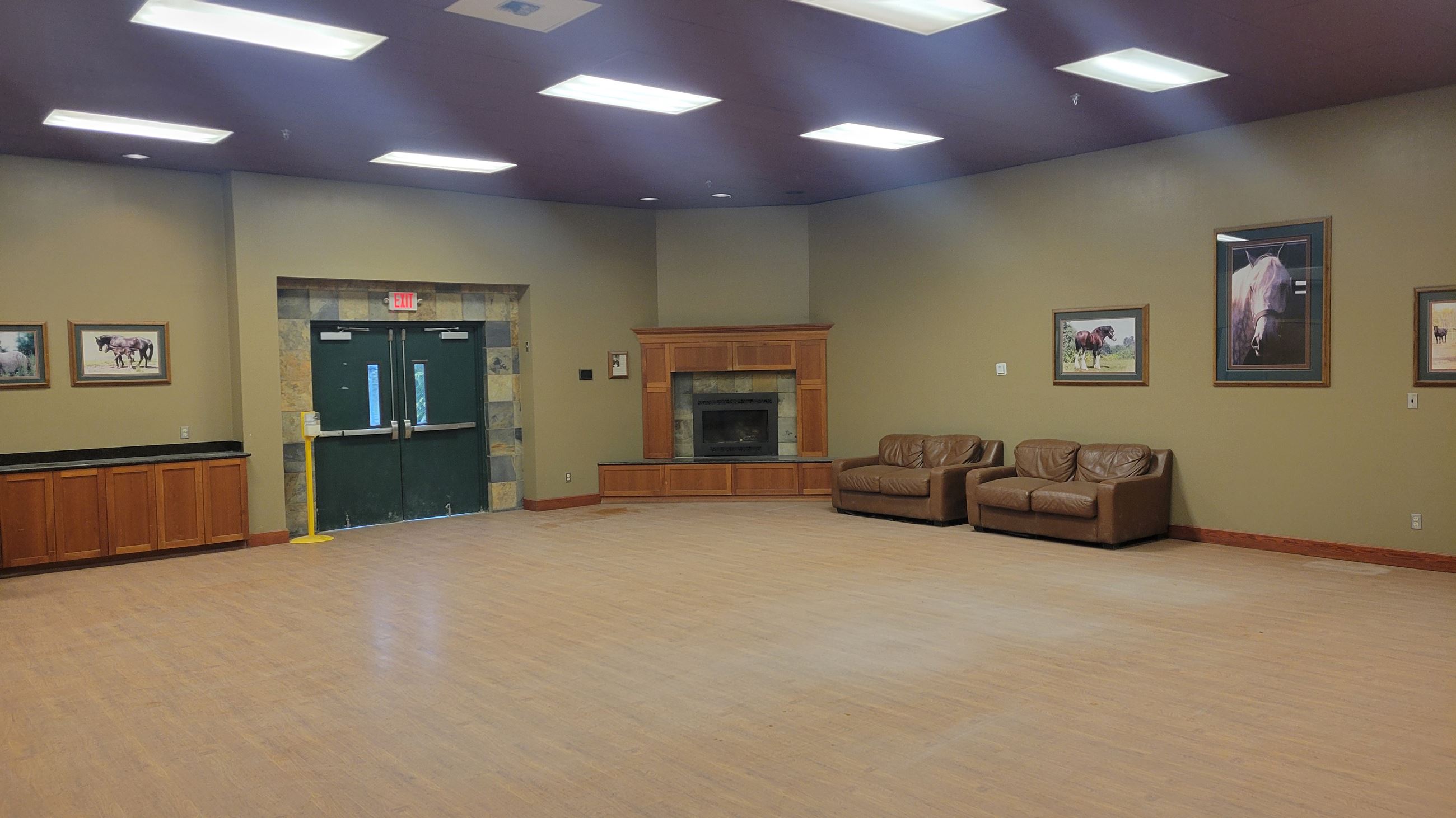 Arena Clubroom showing spacious floor space leather loveseats